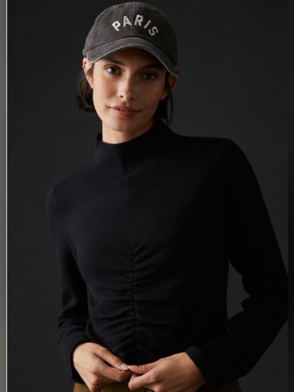 Anthropologie Black Mock-Neck Ruched-Front Sweater